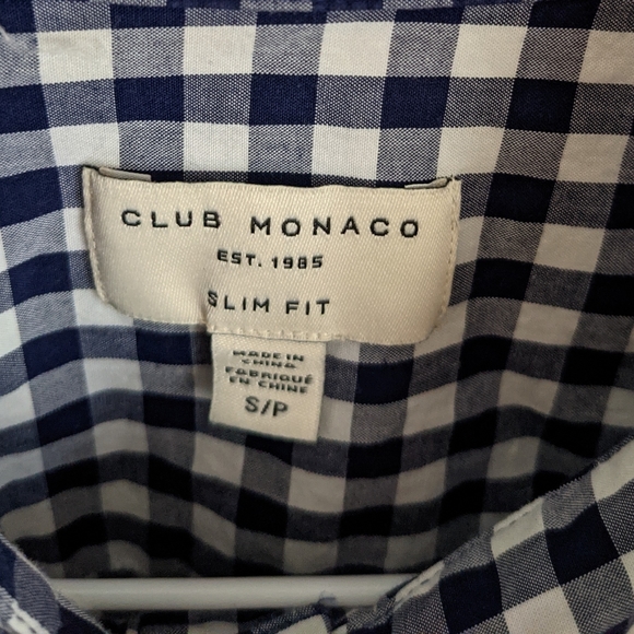 Club Monaco Men's Slim S Blue Check Button Down - Picture 6 of 7